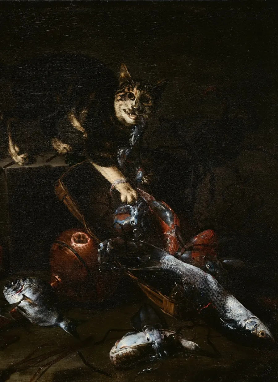 A Cat Stealing Fish by Giuseppe Recco, 1660s
